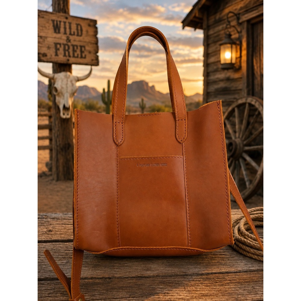 Portland Leather Goods Mini Crossbody Tote Honey Brown Leather Handbag